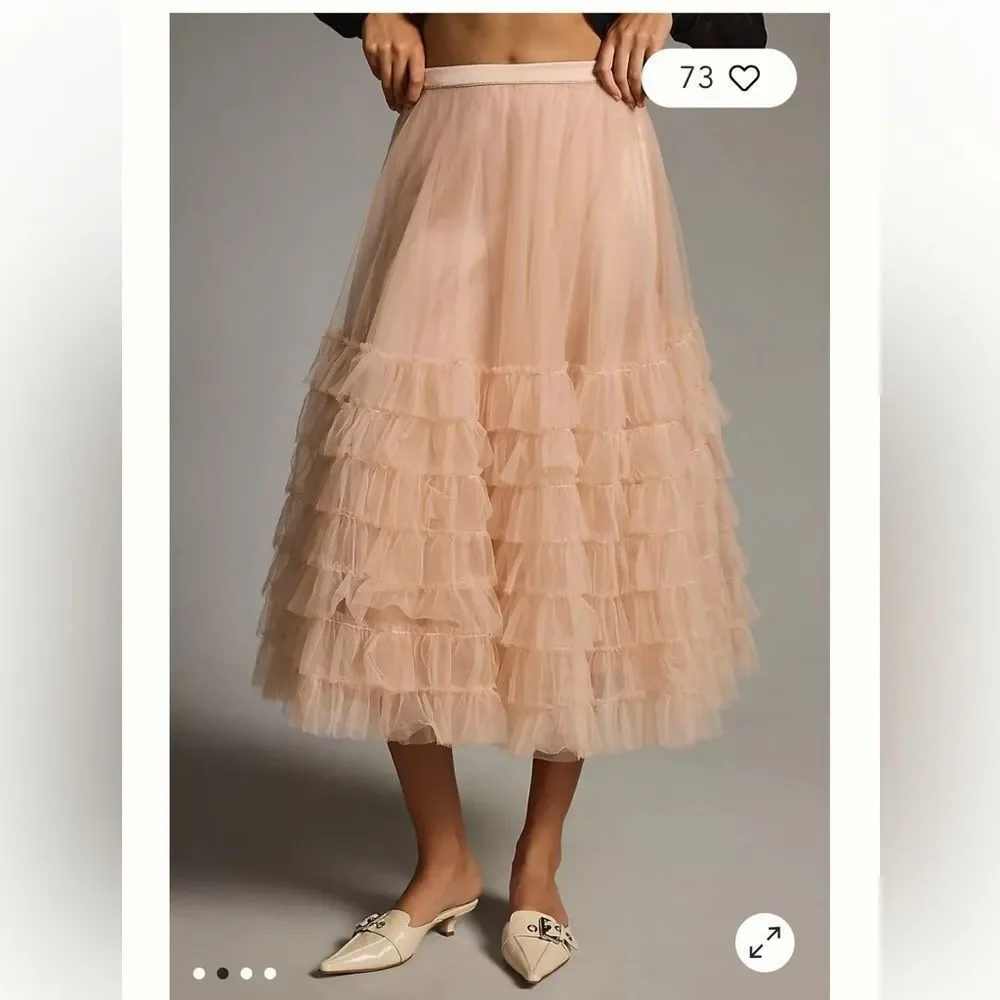 LoveShackFancy Lyric Tiered Tutu Tule Light Rose Skirt by Anthropologie Size 8
